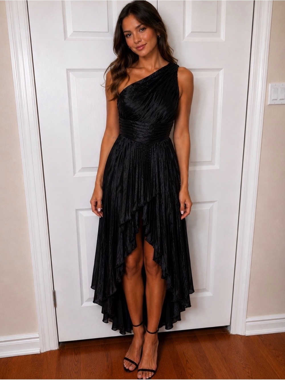 💕Women's Elegant one shoulder Black Midi Evening Dress 💕 L-XL